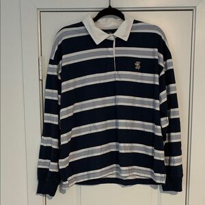 Hollister Striped Rugby Polo Shirt with Embroidered Bear Logo